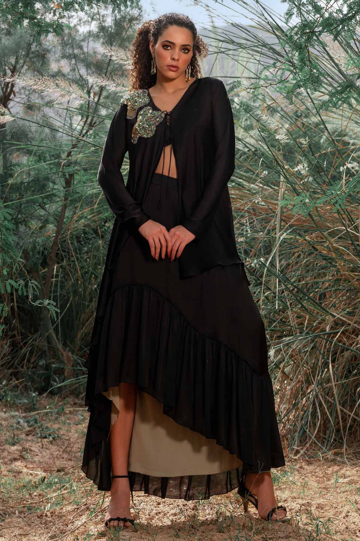 Buy Designer Black Flared Indo-Western Set Online